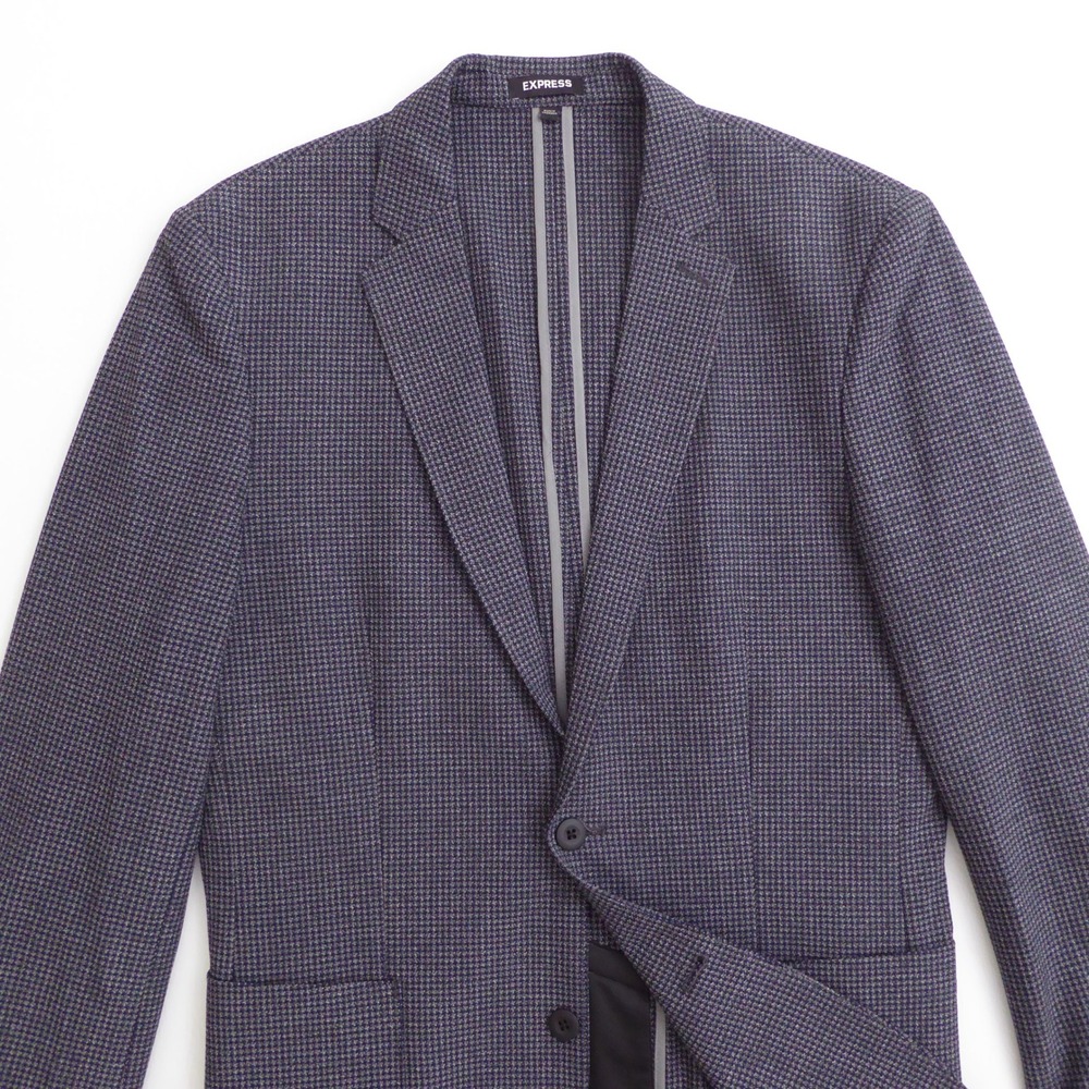 Express Mens Blazer Sport Coat Blue Gray Extra Slim Fit Textured Knit 40L
